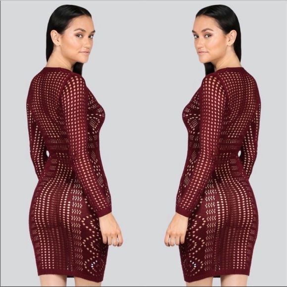 LONG SLEEVE OPEN KNIT SWEATER DRESS - Picture 5 of 5